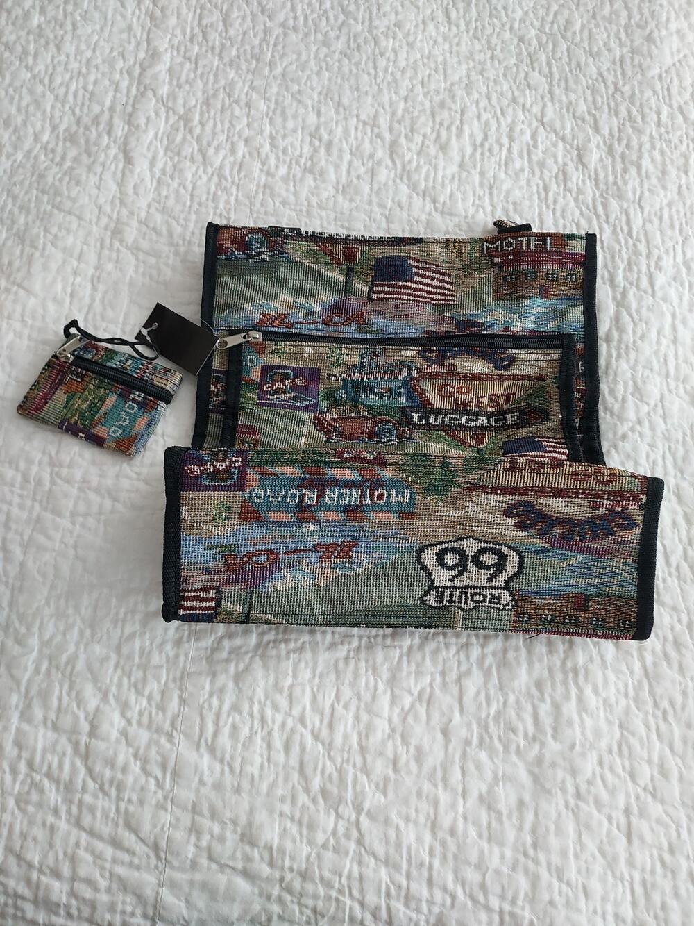 New Tapestry Tote Bag Route 66 With Zip Case attached NWT zippers 15 by 12 inch